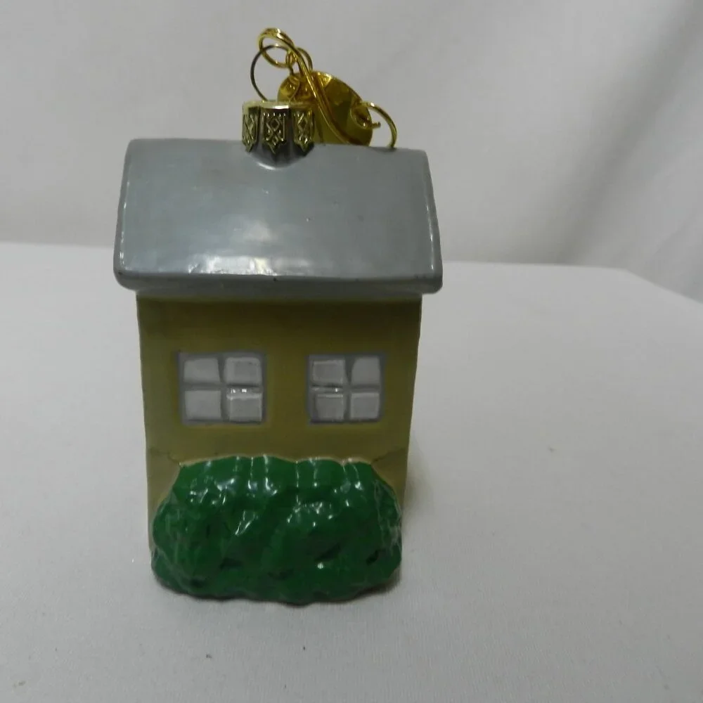 Happy Everything Welcome blown glass House Christmas Tree Ornament Coton Colors